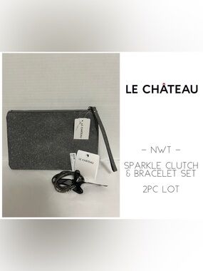 🆕LE CHATEAU - NWT - GREY SPARKLE CLUTCH AND BRACELET SET